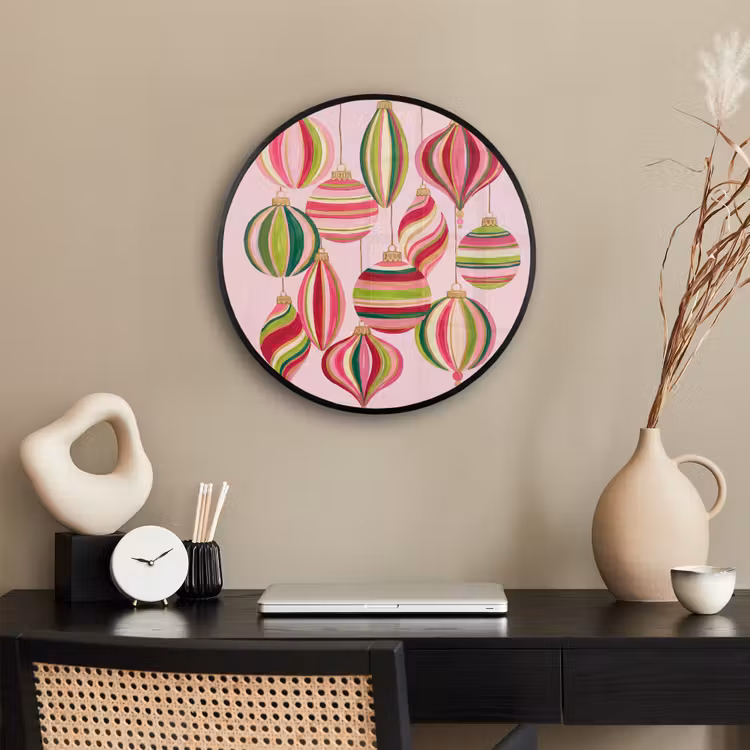 Ronde fotolijst - Kerstversiering - Gestreept - Roze — 3
