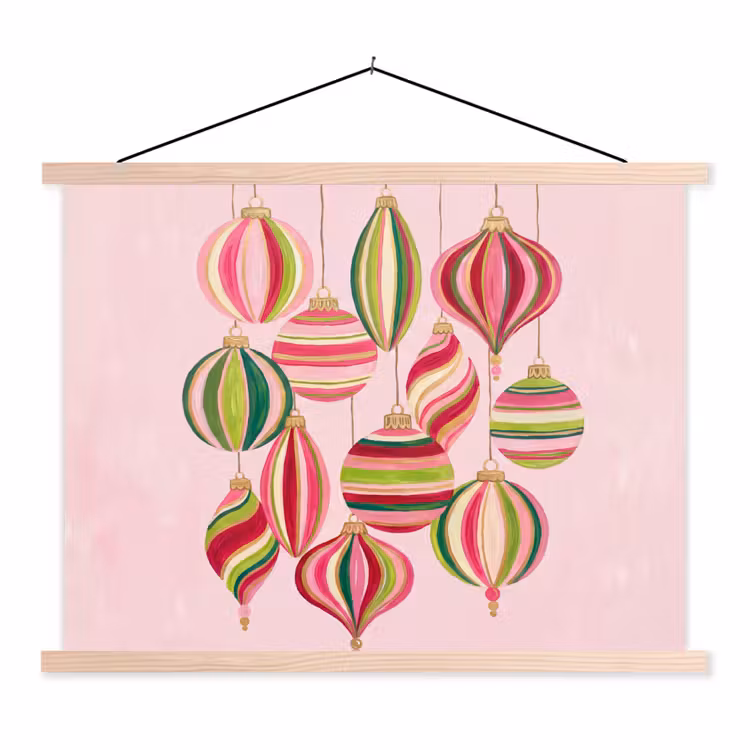 Schoolplaat - Kerstversiering - Gestreept - Roze — 1