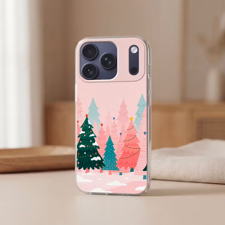 Telefoonhoesje - Kerstbomen - Illustratie - Roze — 3