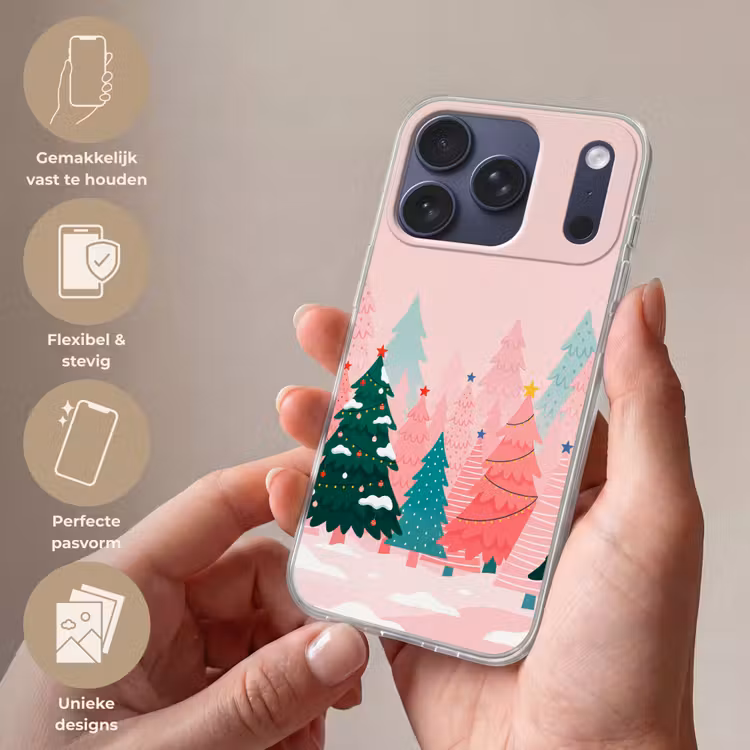 Telefoonhoesje - Kerstbomen - Illustratie - Roze — 4