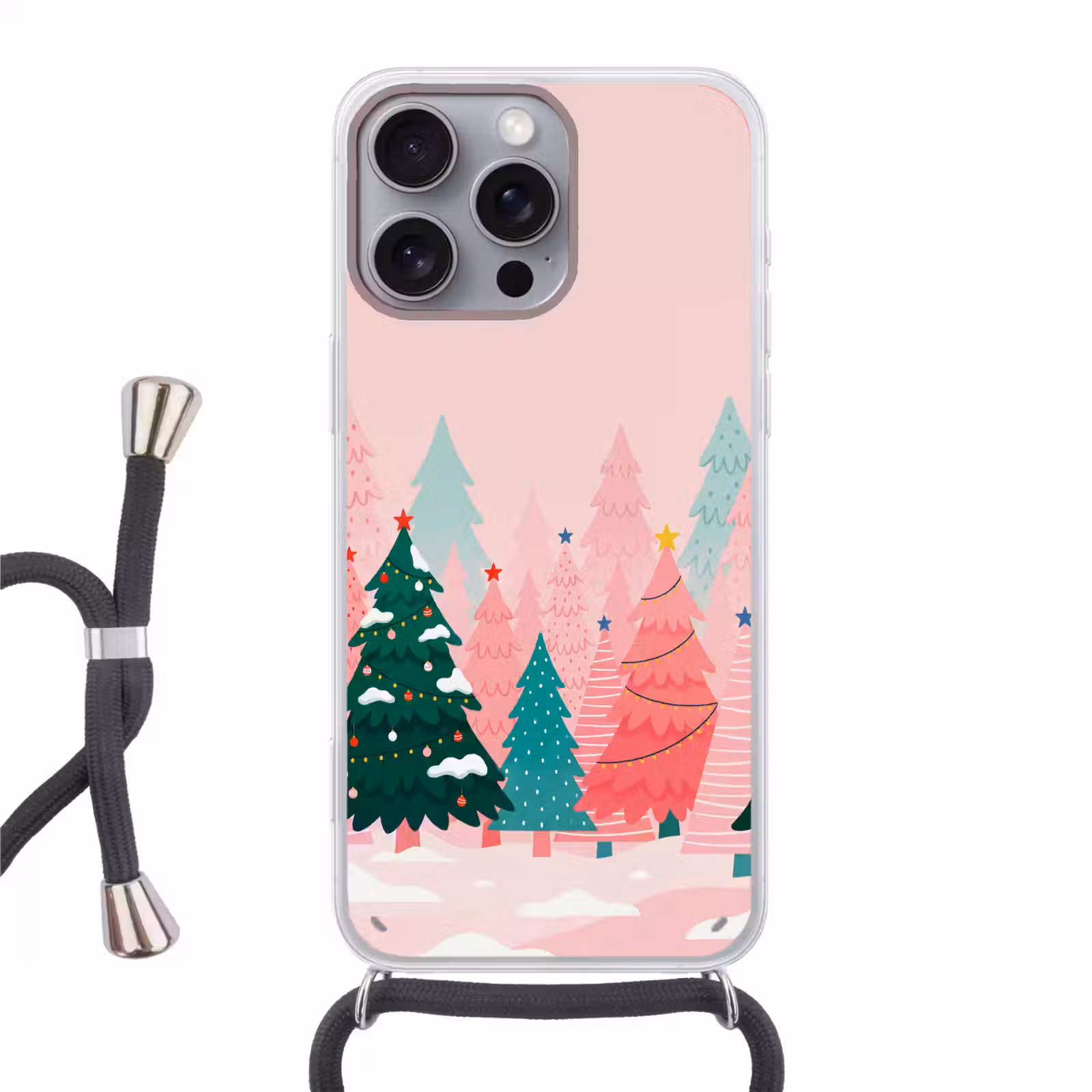 Telefoonhoesje met koord - Kerstbomen - Illustratie - Roze — 1