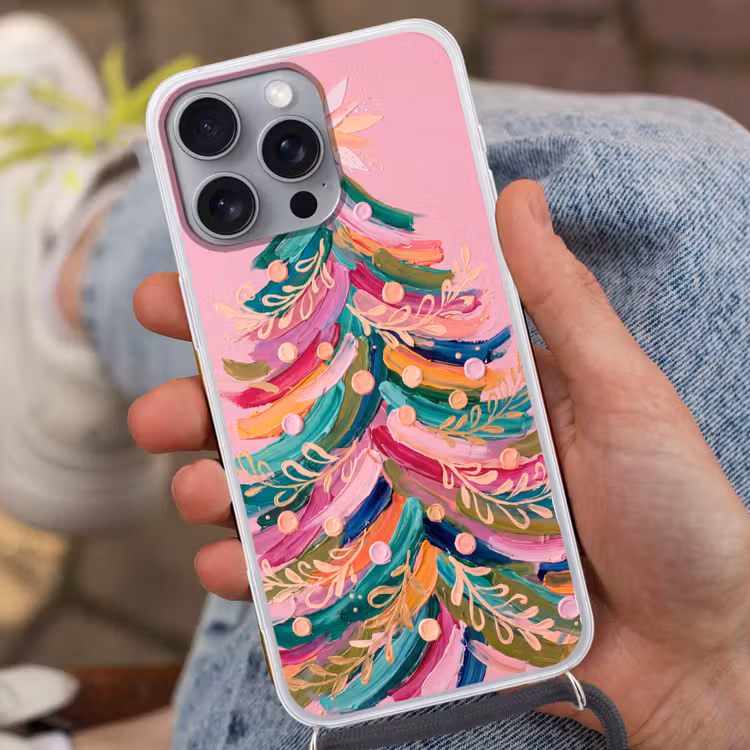 Telefoonhoesje met koord - Kerstboom - Abstract - Kleurrijk — 2