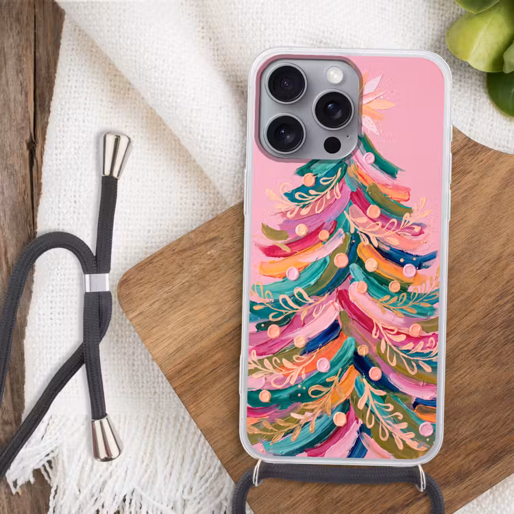 Telefoonhoesje met koord - Kerstboom - Abstract - Kleurrijk — 3