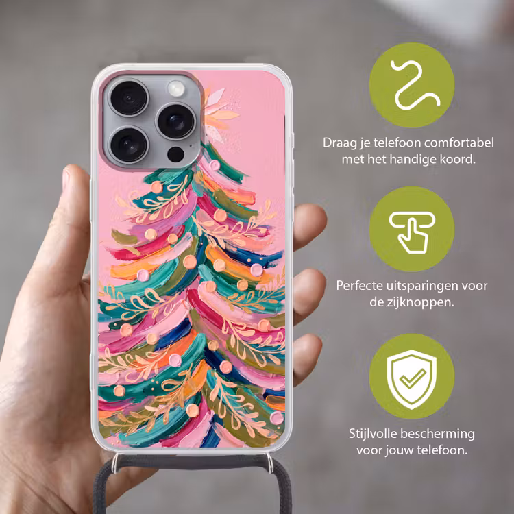 Telefoonhoesje met koord - Kerstboom - Abstract - Kleurrijk — 4