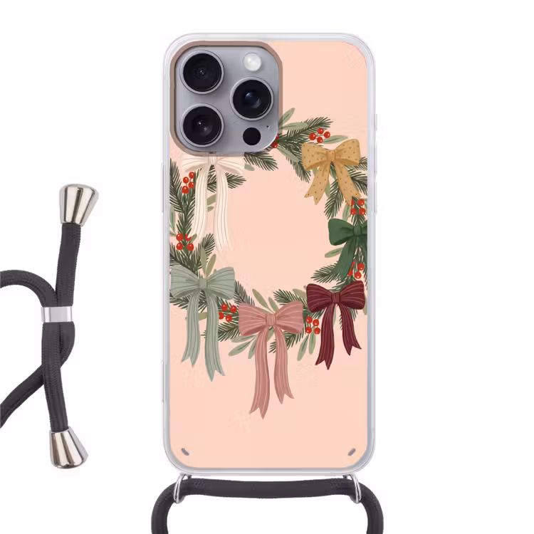 Telefoonhoesje met koord - Kerstkrans - Strikken - Kerst — 1