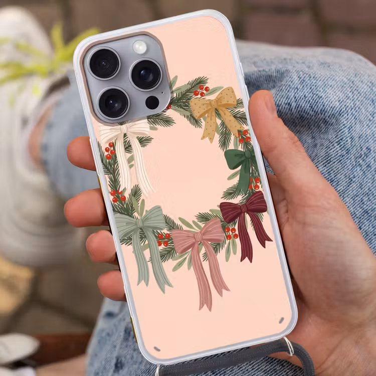 Telefoonhoesje met koord - Kerstkrans - Strikken - Kerst — 2