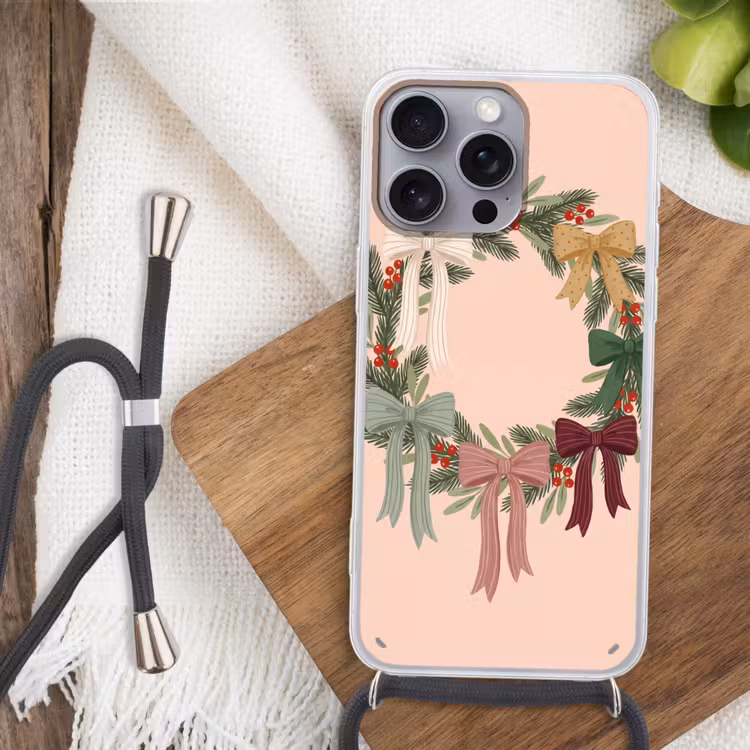 Telefoonhoesje met koord - Kerstkrans - Strikken - Kerst — 3