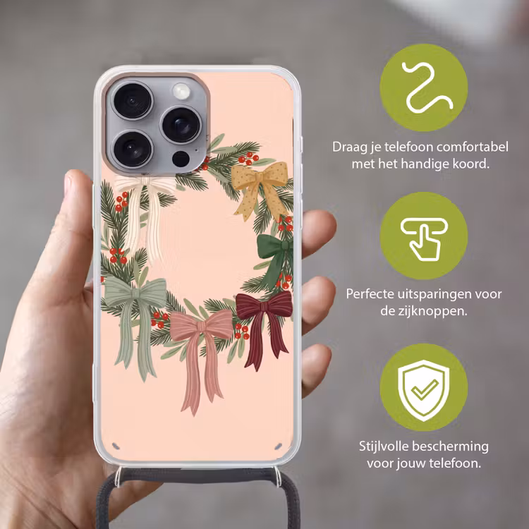 Telefoonhoesje met koord - Kerstkrans - Strikken - Kerst — 4