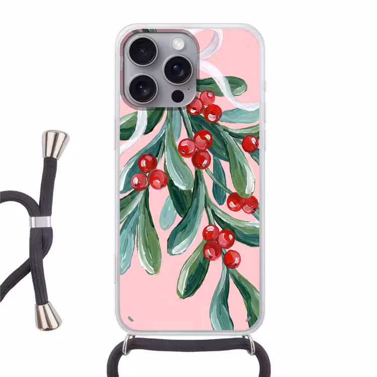 Telefoonhoesje met koord - Plant - Kerst - Roze — 1