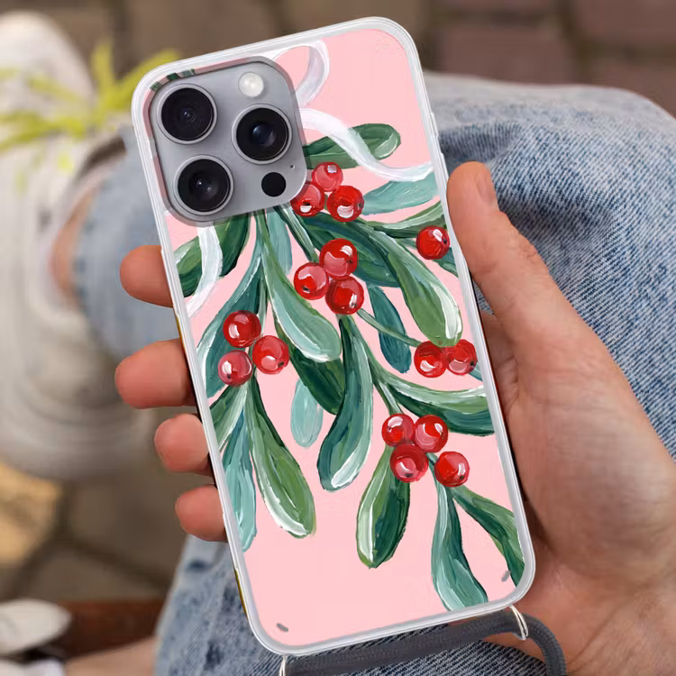 Telefoonhoesje met koord - Plant - Kerst - Roze — 2