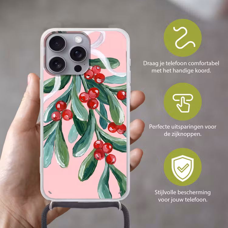 Telefoonhoesje met koord - Plant - Kerst - Roze — 4