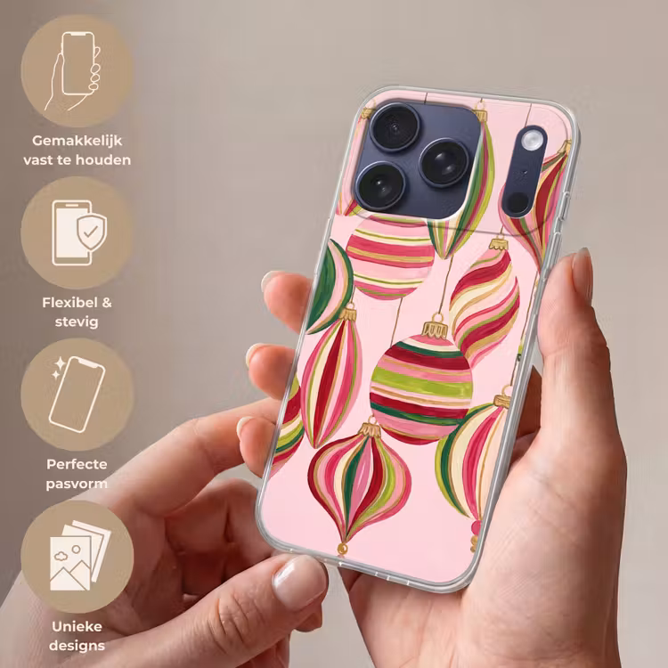 Telefoonhoesje - Kerstversiering - Gestreept - Roze — 4