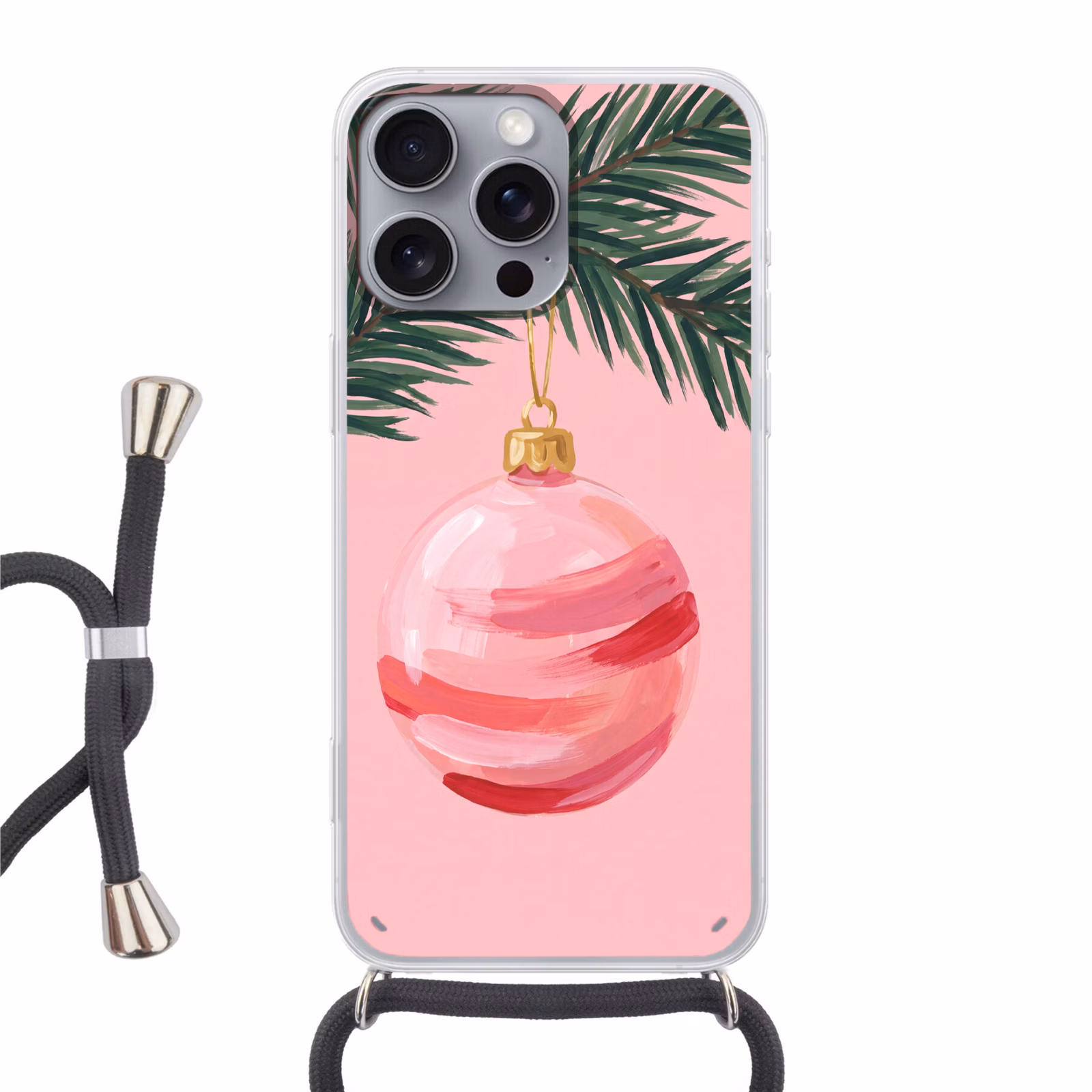 Telefoonhoesje met koord - Kerstbal - Roze - Kerst — 1