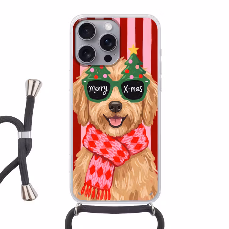 Telefoonhoesje met koord - Hond - Kerst - Rood — 1
