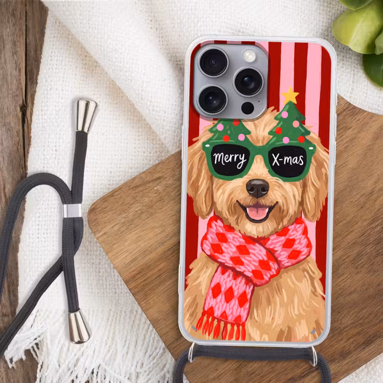Telefoonhoesje met koord - Hond - Kerst - Rood — 3