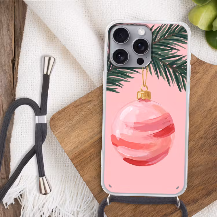 Telefoonhoesje met koord - Kerstbal - Roze - Kerst — 3
