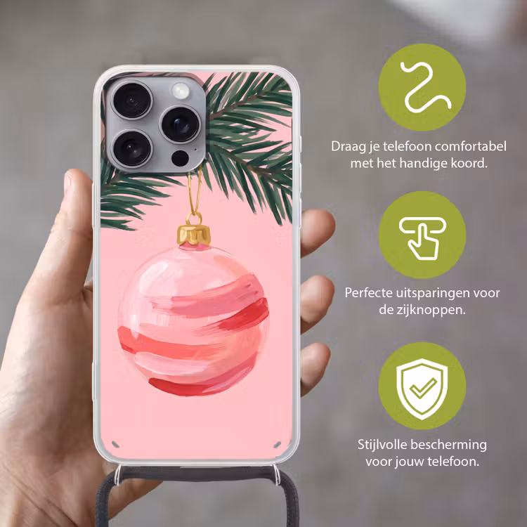 Telefoonhoesje met koord - Kerstbal - Roze - Kerst — 4