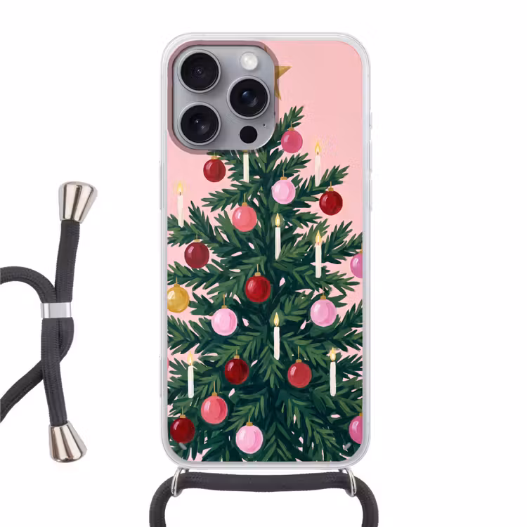Telefoonhoesje met koord - Kerstboom - Kerst - Roze — 1