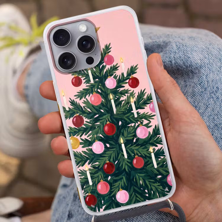 Telefoonhoesje met koord - Kerstboom - Kerst - Roze — 2