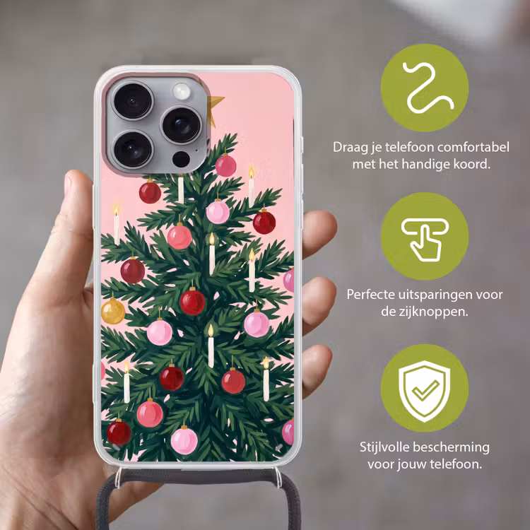 Telefoonhoesje met koord - Kerstboom - Kerst - Roze — 4