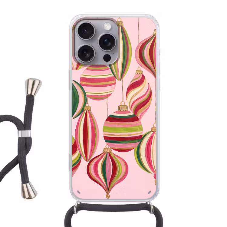 Telefoonhoesje met koord - Kerstversiering - Gestreept - Roze — 1