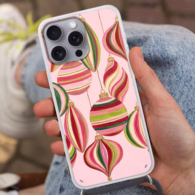 Telefoonhoesje met koord - Kerstversiering - Gestreept - Roze — 2