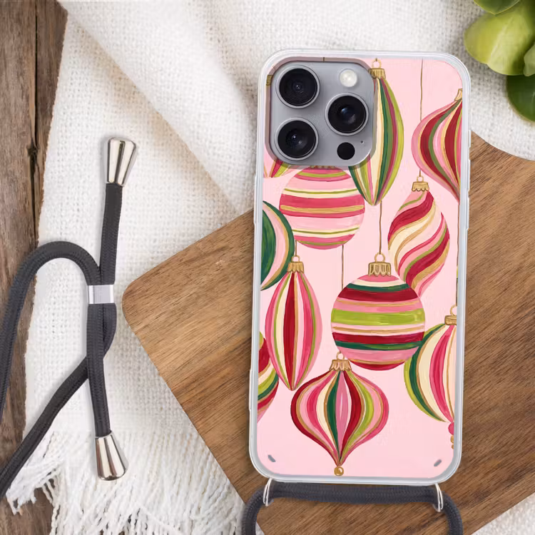 Telefoonhoesje met koord - Kerstversiering - Gestreept - Roze — 3