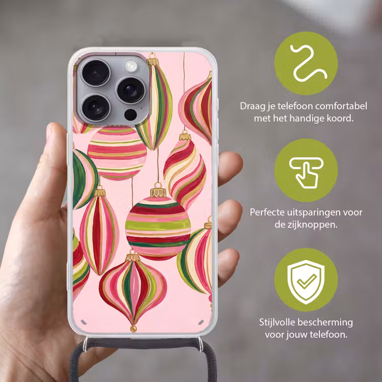 Telefoonhoesje met koord - Kerstversiering - Gestreept - Roze — 4