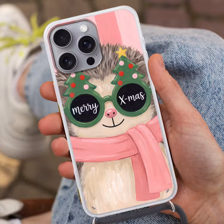 Telefoonhoesje met koord - Egel - Kerst - Illustratie — 2