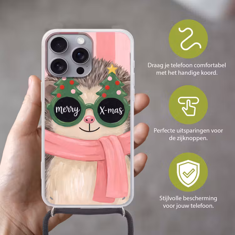 Telefoonhoesje met koord - Egel - Kerst - Illustratie — 4