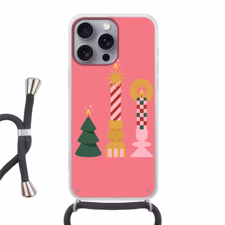 Telefoonhoesje met koord - Kaarsen - Feest - Roze — 1