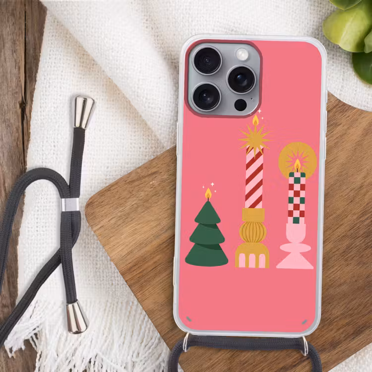Telefoonhoesje met koord - Kaarsen - Feest - Roze — 3