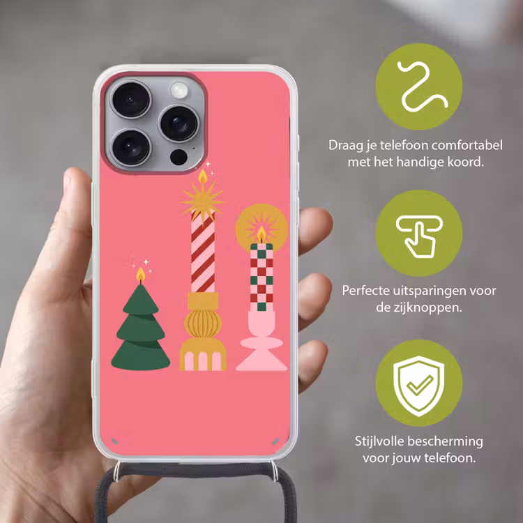 Telefoonhoesje met koord - Kaarsen - Feest - Roze — 4