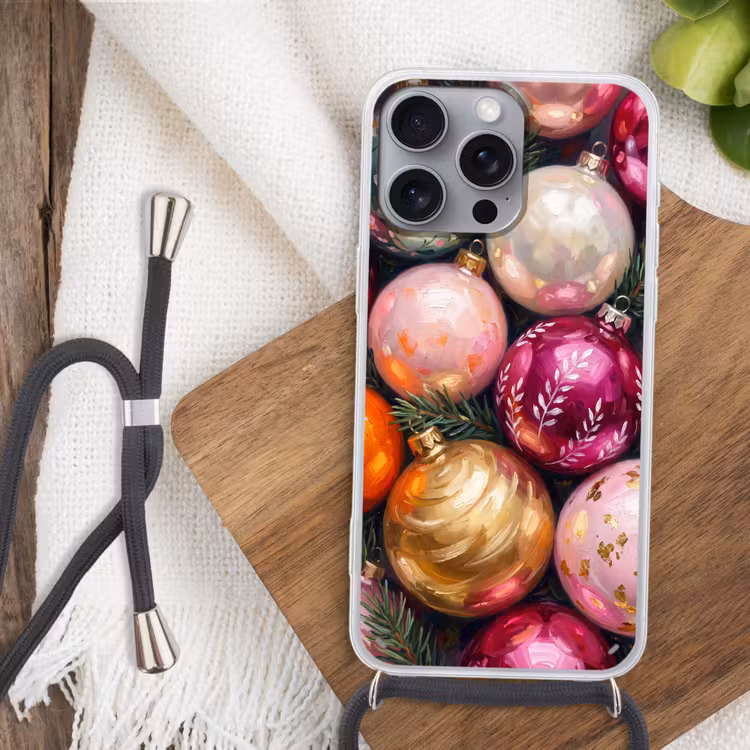Telefoonhoesje met koord - Kerstballen - Kleurrijk - Feest — 3