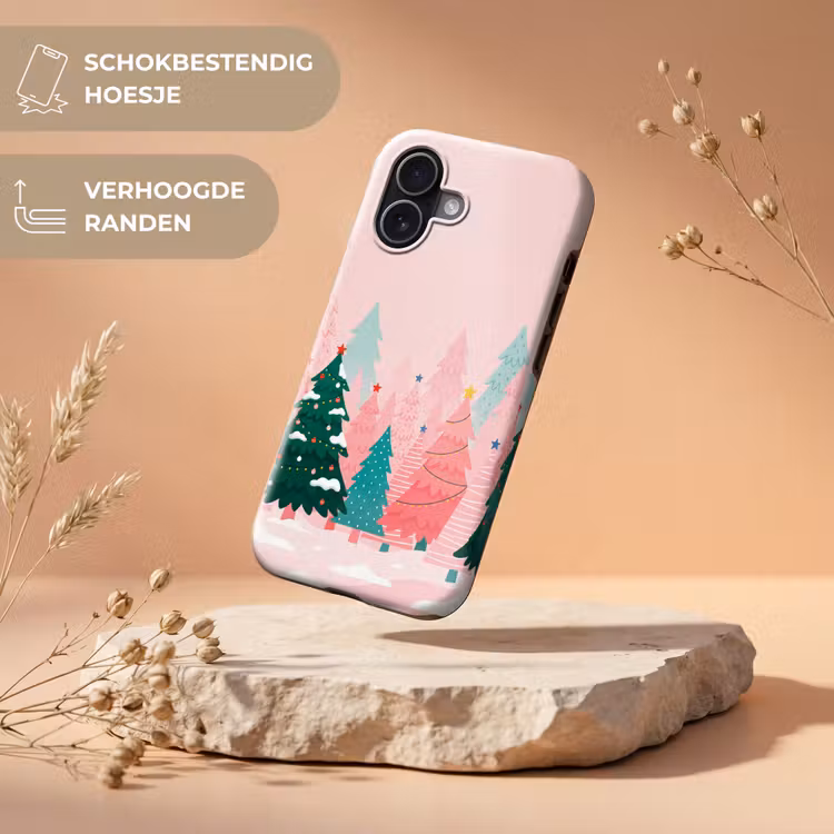 Telefoonhoesje Toughcase - Kerstbomen - Illustratie - Roze — 5