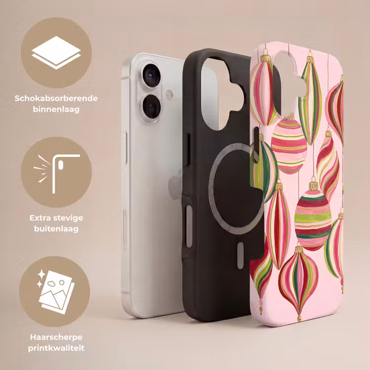 Telefoonhoesje Toughcase - Kerstversiering - Gestreept - Roze — 3