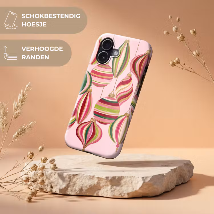 Telefoonhoesje Toughcase - Kerstversiering - Gestreept - Roze — 5