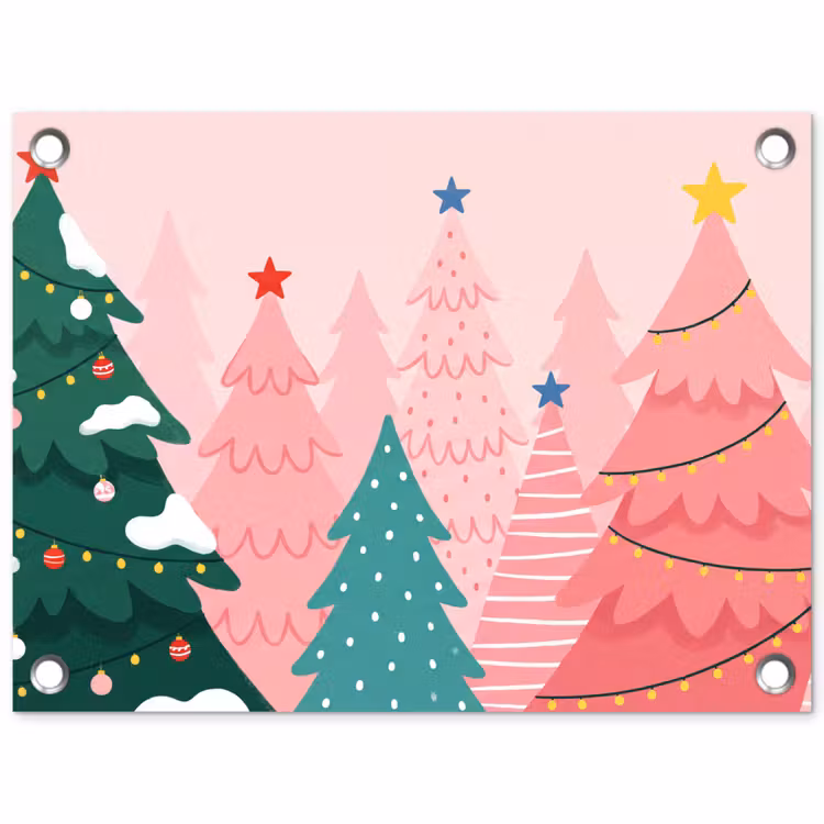 Tuinposter - Kerstbomen - Illustratie - Roze — 1