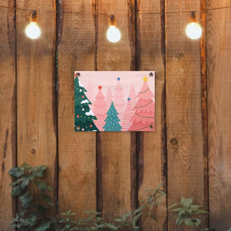 Tuinposter - Kerstbomen - Illustratie - Roze — 2