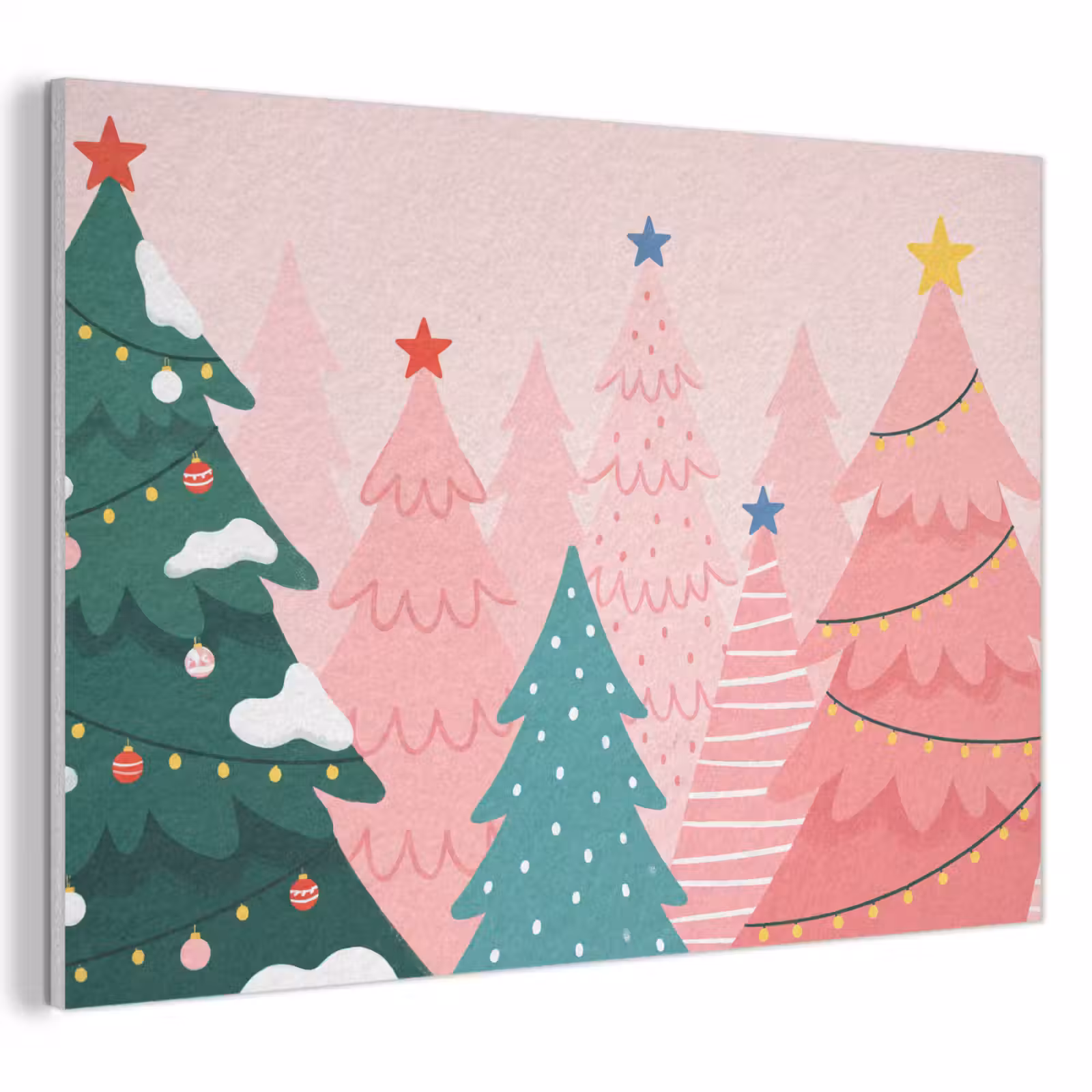 Akoestisch schilderij - Kerstbomen - Illustratie - Roze — 1