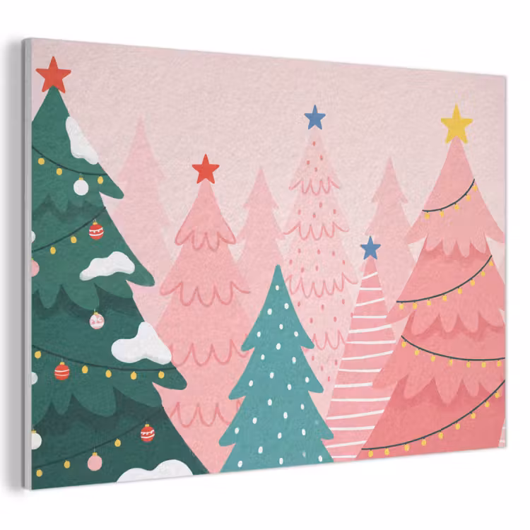 Akoestisch schilderij - Kerstbomen - Illustratie - Roze — 1