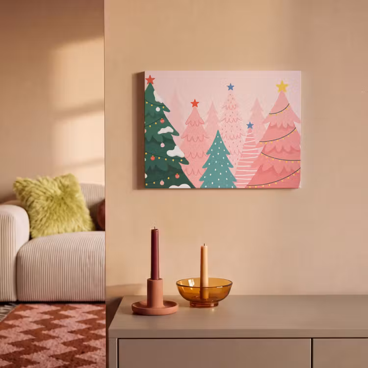 Akoestisch schilderij - Kerstbomen - Illustratie - Roze — 2