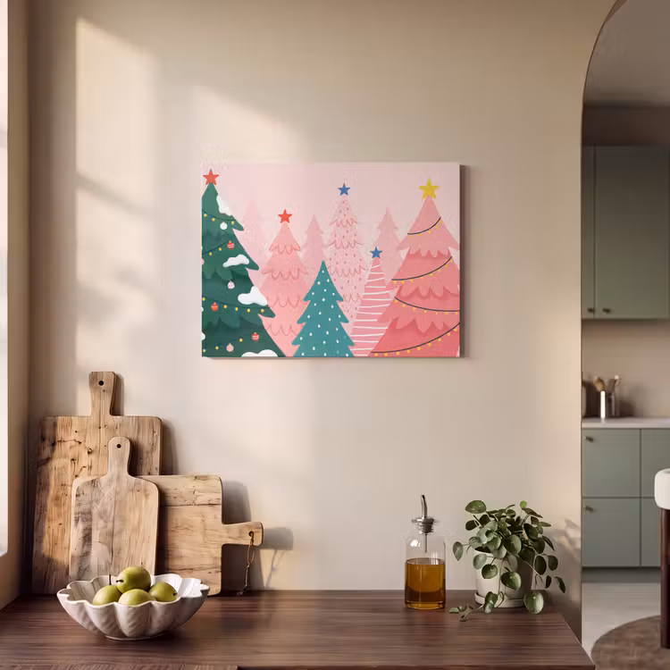 Akoestisch schilderij - Kerstbomen - Illustratie - Roze — 3