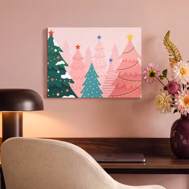 Akoestisch schilderij - Kerstbomen - Illustratie - Roze — 4