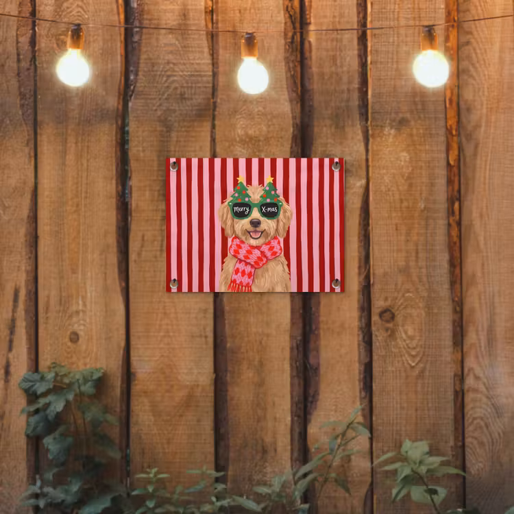Tuinposter - Hond - Kerst - Rood — 2
