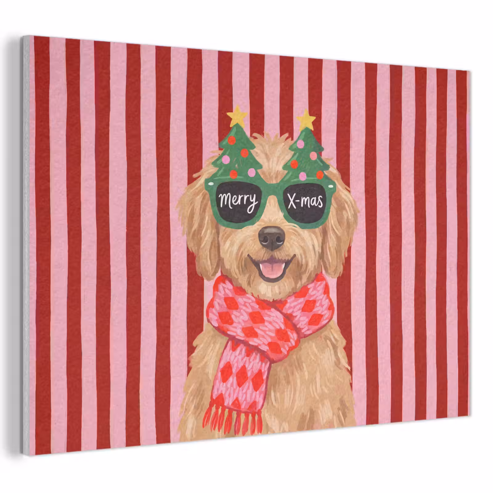 Akoestisch schilderij - Hond - Kerst - Rood — 1