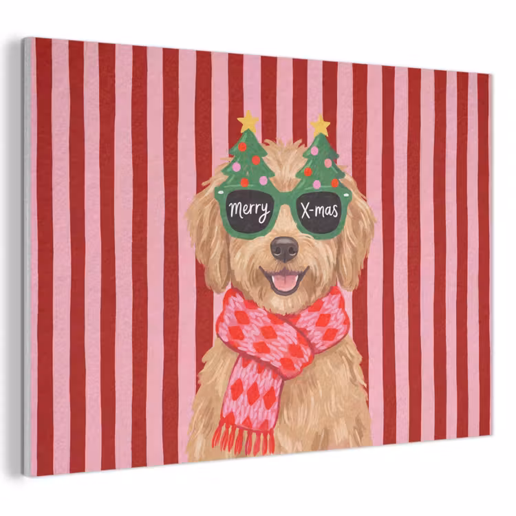 Akoestisch schilderij - Hond - Kerst - Rood — 1