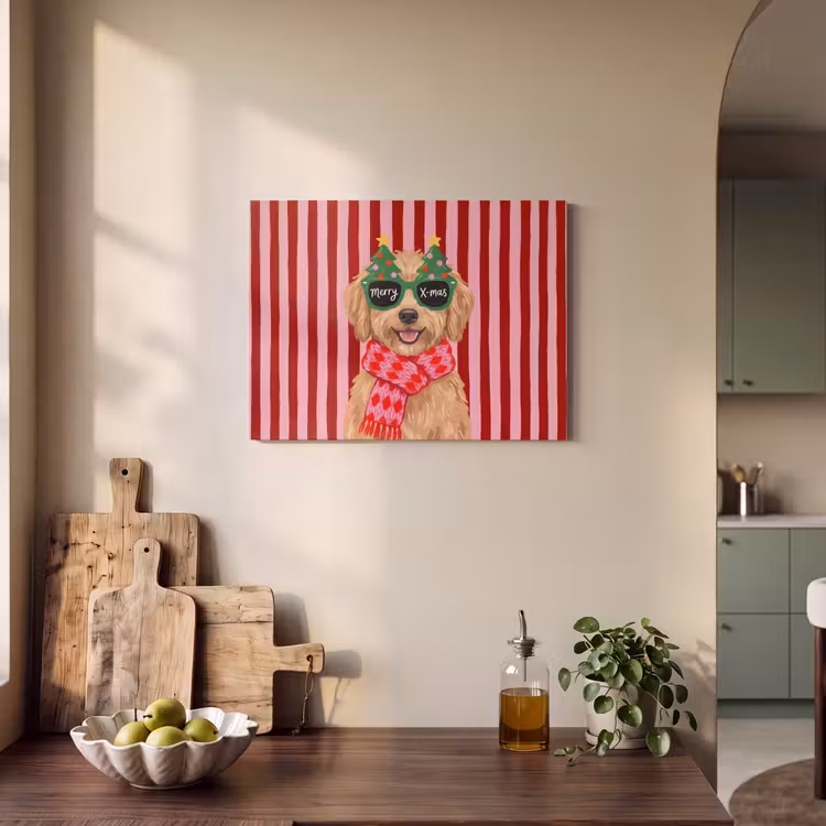 Akoestisch schilderij - Hond - Kerst - Rood — 3