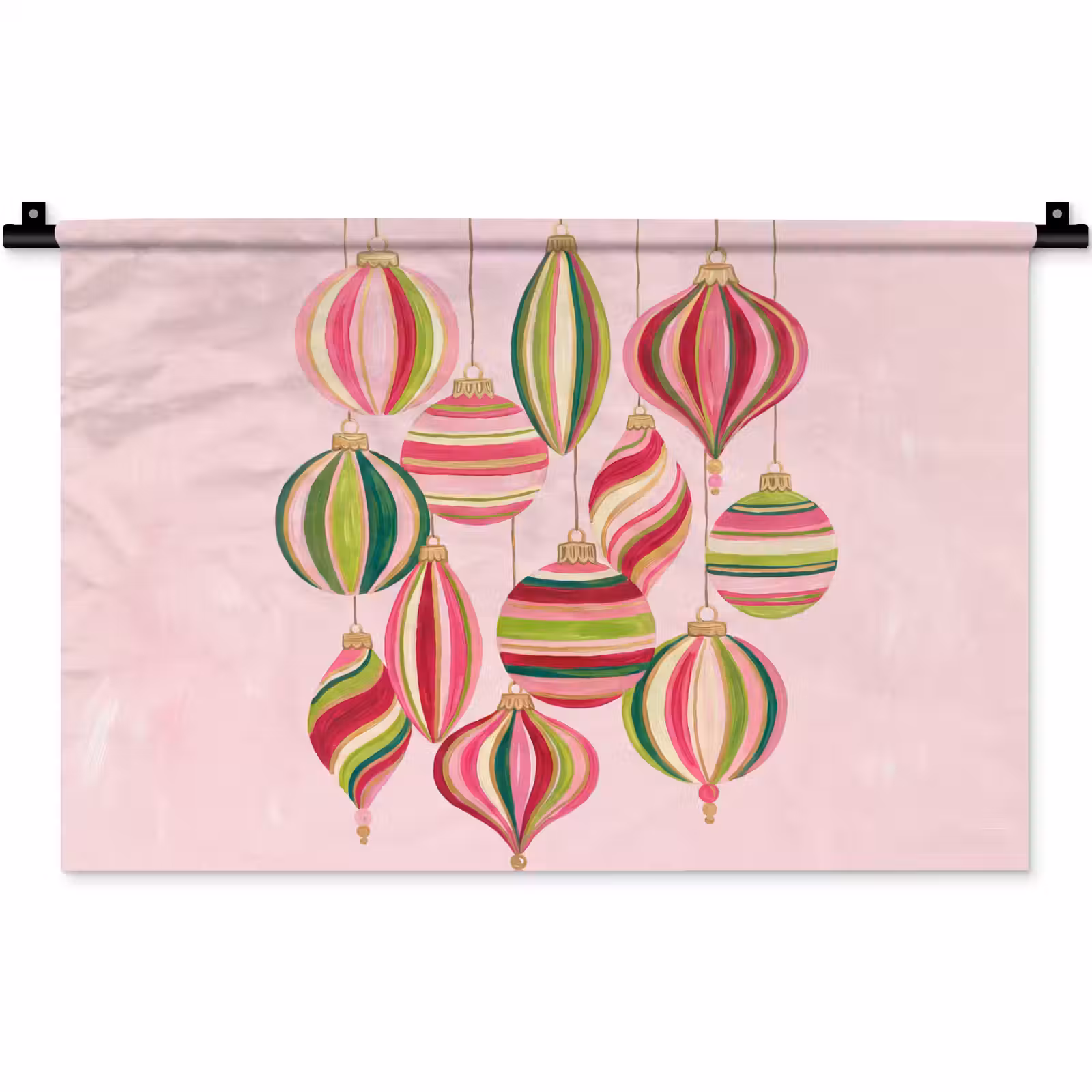 Wandkleed - Kerstversiering - Gestreept - Roze — 1