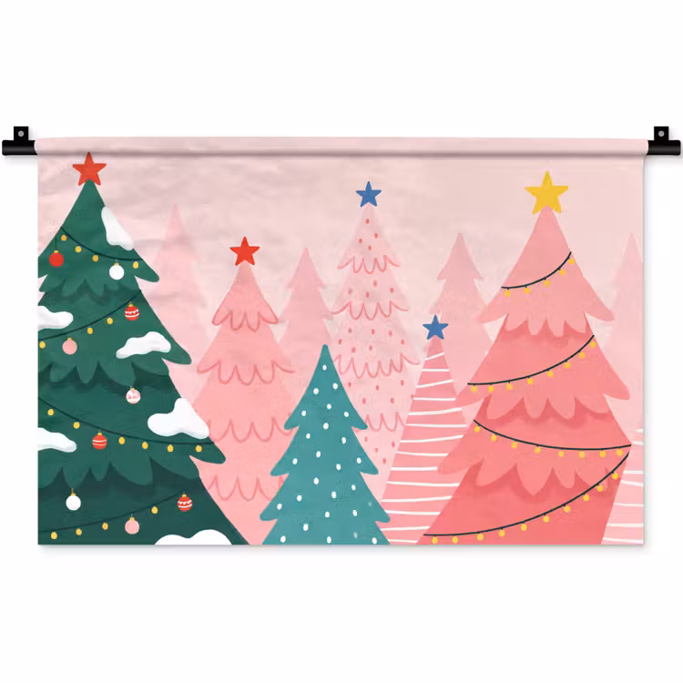 Wandkleed - Kerstbomen - Illustratie - Roze — 1